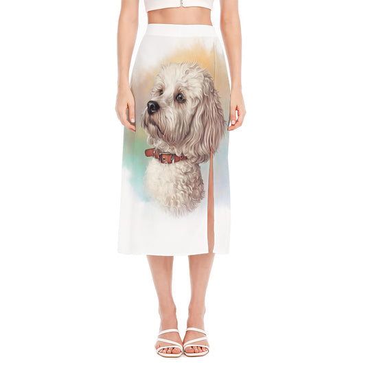 Poodle Portrait Print Side Slit Midi Skirt