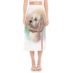 Poodle Portrait Print Side Slit Midi Skirt
