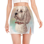 Poodle Portrait Print Side Slit Mini Skirt