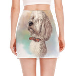 Poodle Portrait Print Side Slit Mini Skirt