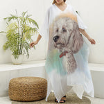 Poodle Portrait Print Silk V-Neck Kaftan Dress