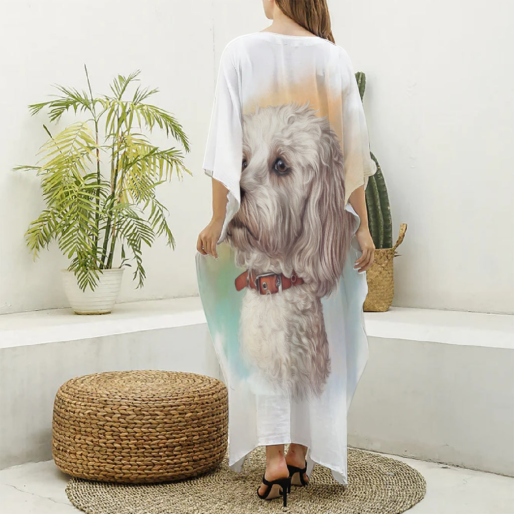 Poodle Portrait Print Silk V-Neck Kaftan Dress