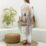 Poodle Portrait Print Silk V-Neck Kaftan Dress
