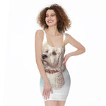 Poodle Portrait Print Sleeveless Bodycon Dress