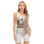 Poodle Portrait Print Sleeveless One Piece Swimsuit