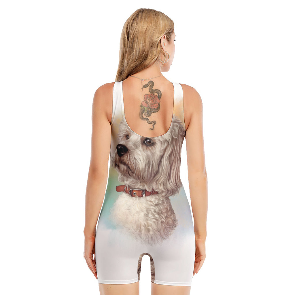 Poodle Portrait Print Sleeveless One Piece Swimsuit