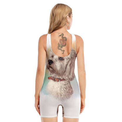 Poodle Portrait Print Sleeveless One Piece Swimsuit