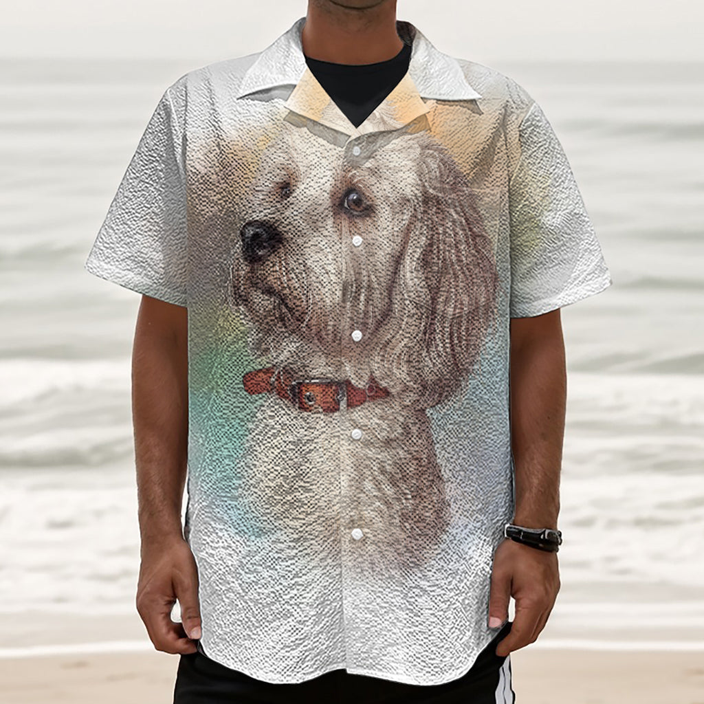 Poodle Portrait Print Textured Short Sleeve Shirt