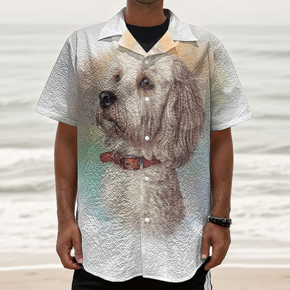 Poodle Portrait Print Textured Short Sleeve Shirt