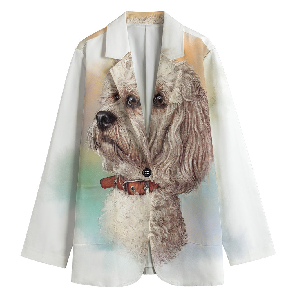 Poodle Portrait Print Women's Cotton Blazer
