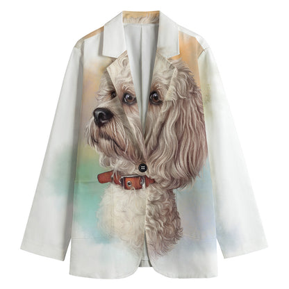 Poodle Portrait Print Women's Cotton Blazer
