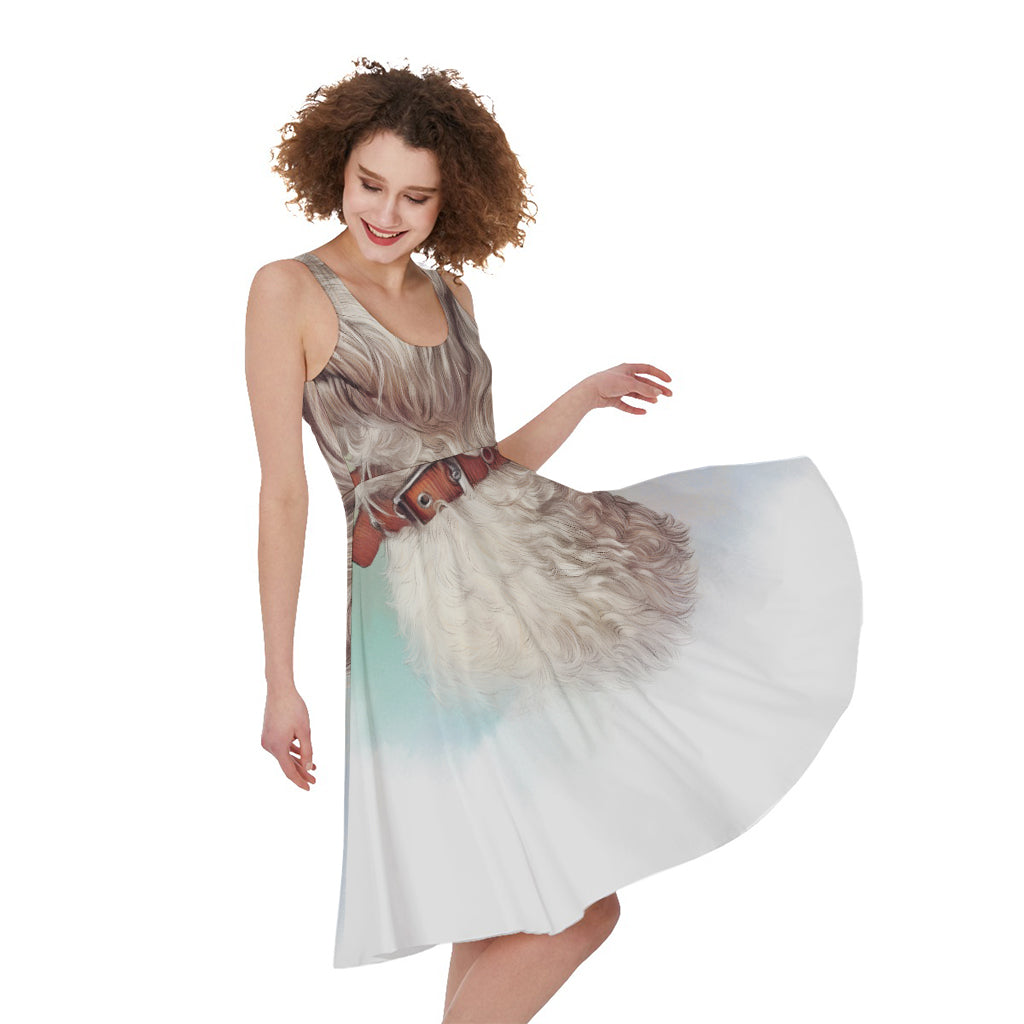 Poodle Portrait Print Women's Sleeveless Dress