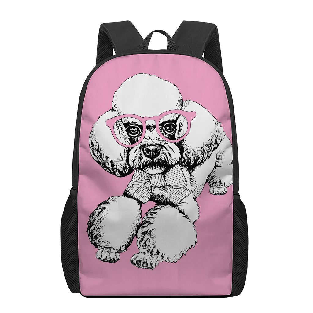 Poodle With Glasses Print 17 Inch Backpack