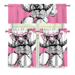 Poodle With Glasses Print 3 Piece Kitchen Curtains