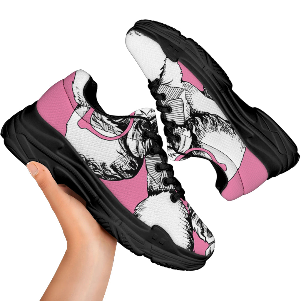 Poodle With Glasses Print Black Chunky Shoes