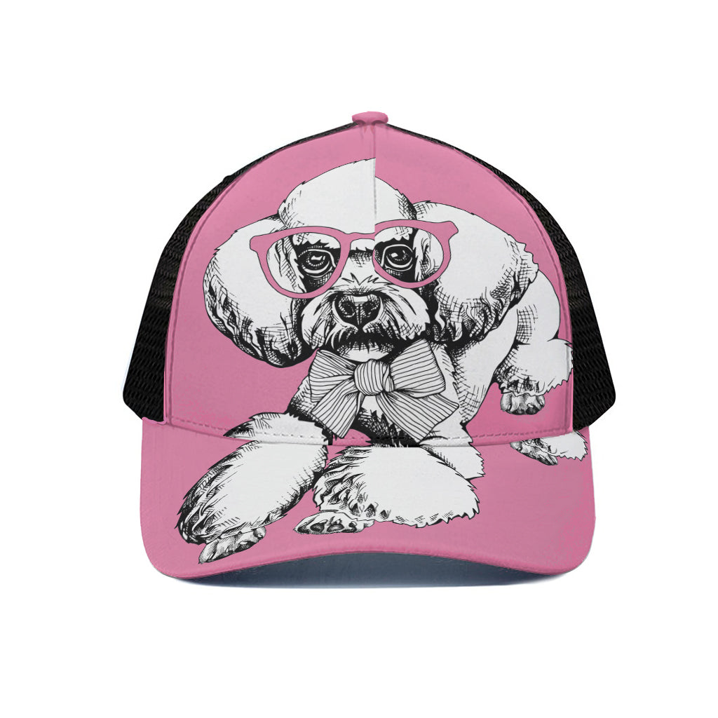 Poodle With Glasses Print Black Mesh Trucker Cap