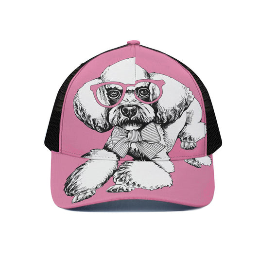 Poodle With Glasses Print Black Mesh Trucker Cap