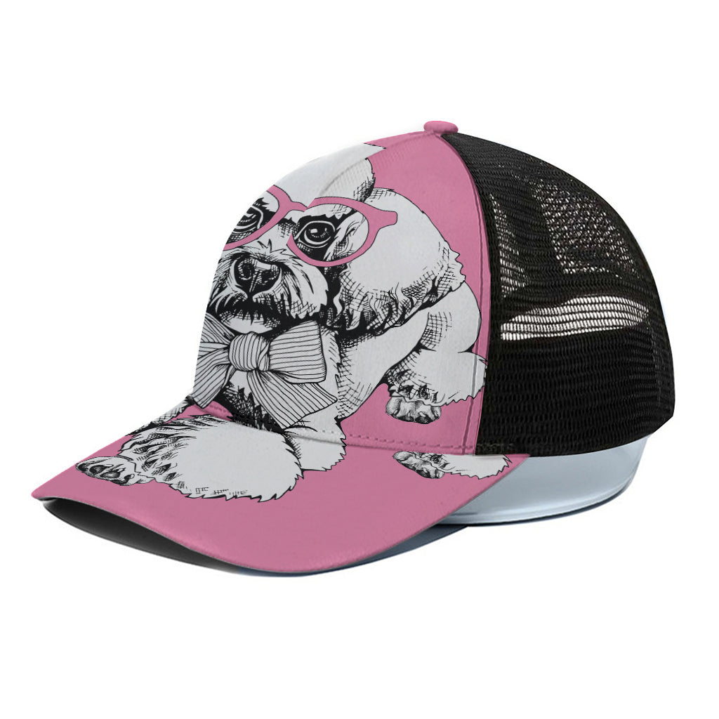 Poodle With Glasses Print Black Mesh Trucker Cap