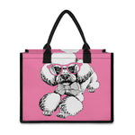 Poodle With Glasses Print Canvas Tote Bag