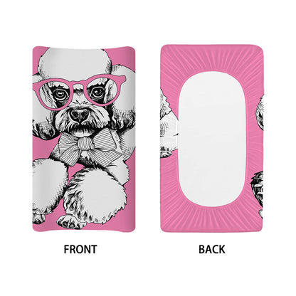 Poodle With Glasses Print Changing Pad Cover
