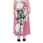 Poodle With Glasses Print Chiffon Maxi Skirt