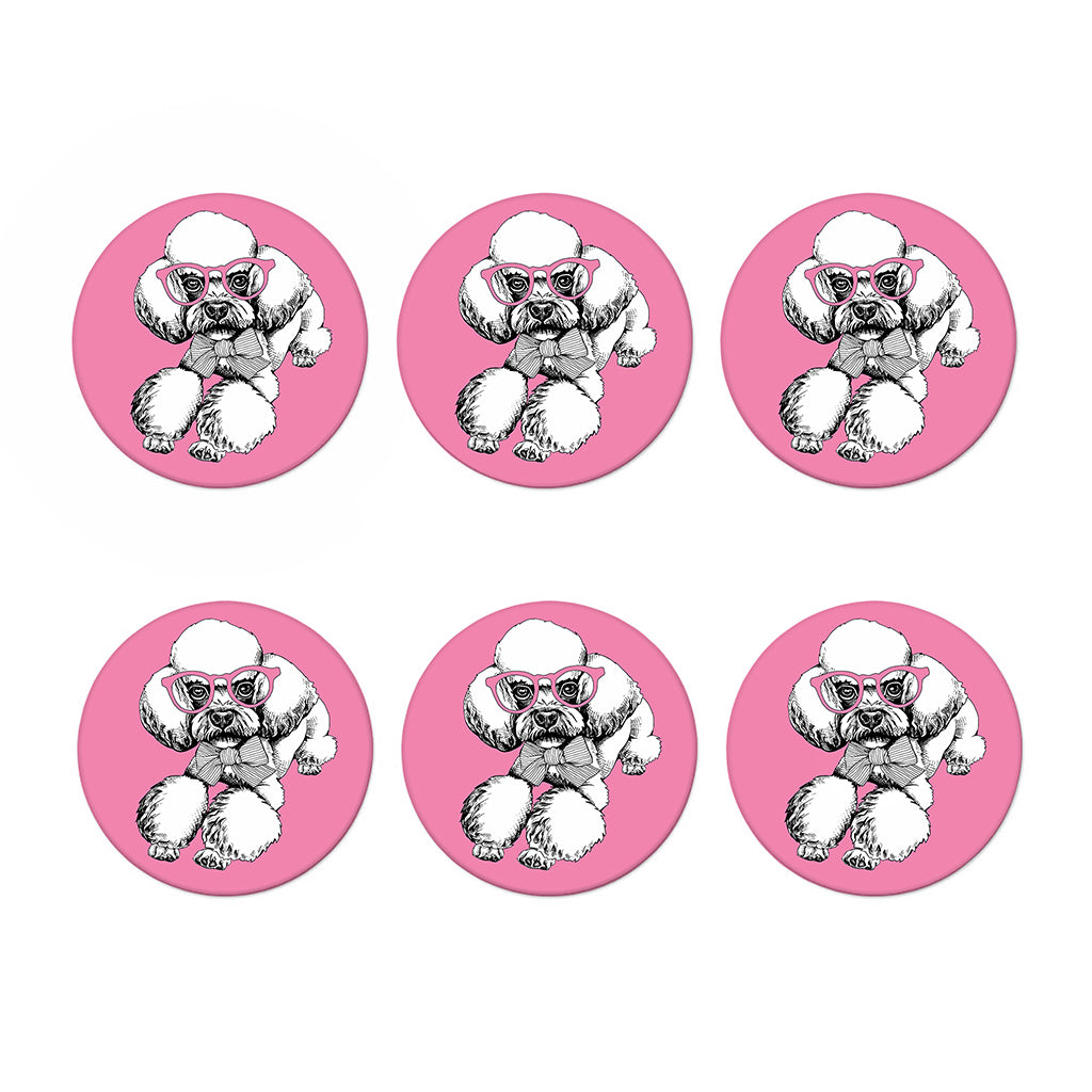 Poodle With Glasses Print Coaster Set