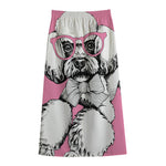 Poodle With Glasses Print Cotton Front Slit Maxi Skirt