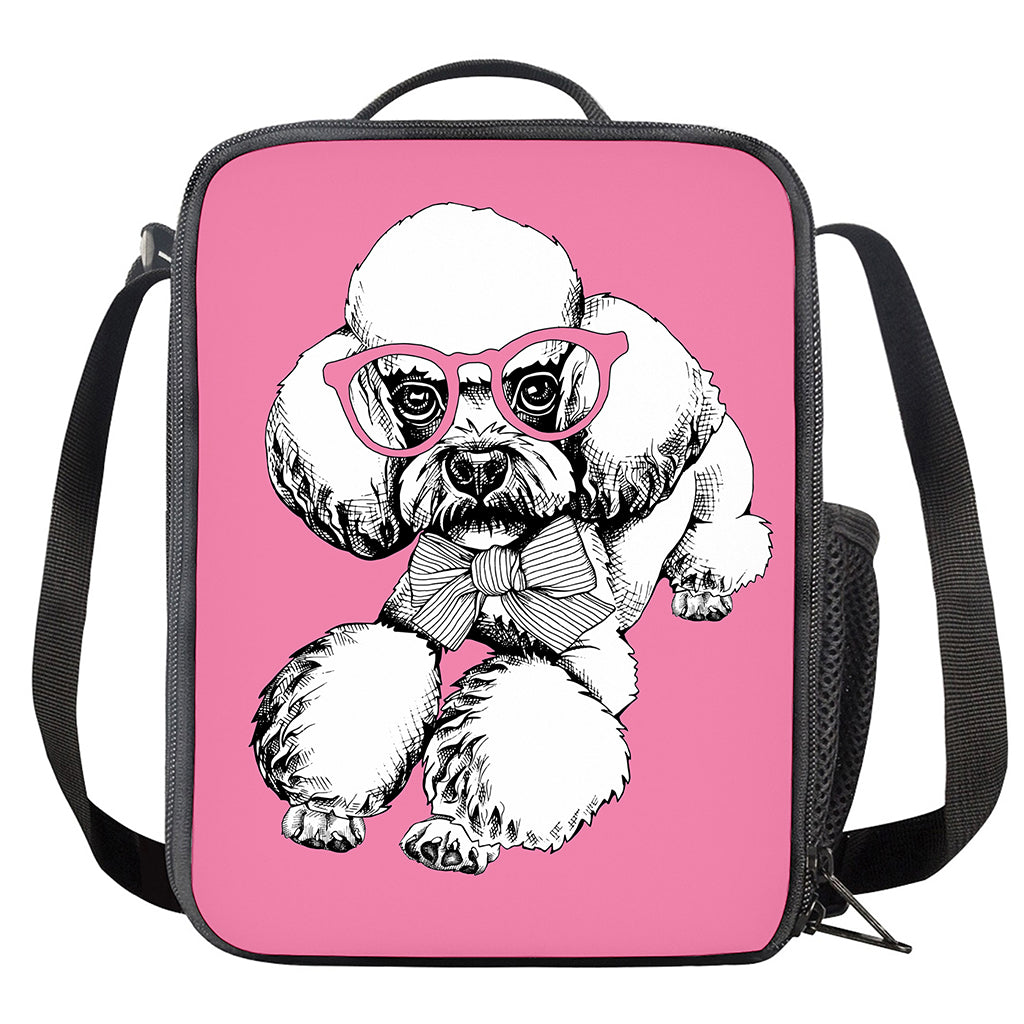 Poodle With Glasses Print Crossbody Lunch Bag