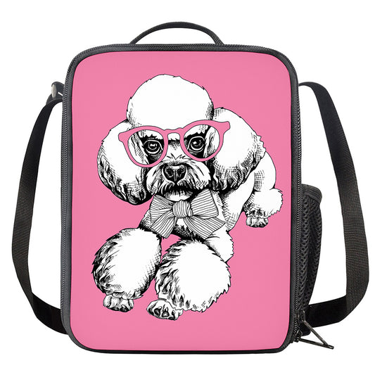 Poodle With Glasses Print Crossbody Lunch Bag