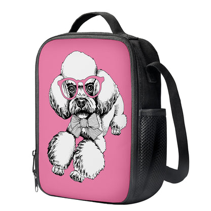 Poodle With Glasses Print Crossbody Lunch Bag