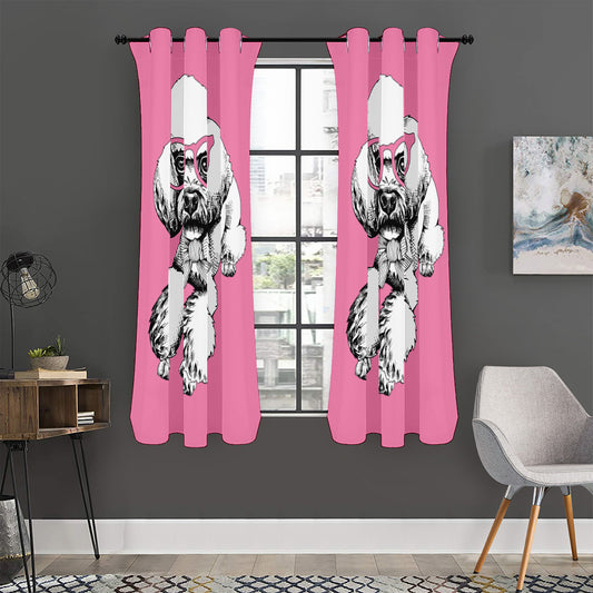 Poodle With Glasses Print Curtain