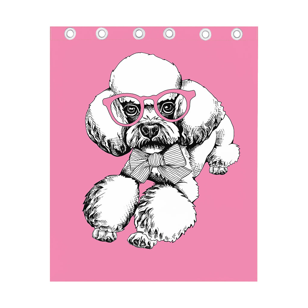 Poodle With Glasses Print Curtain