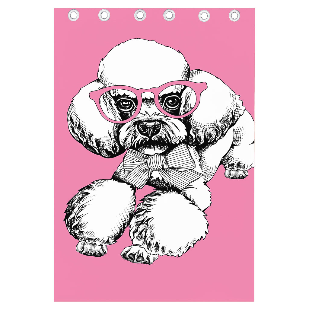 Poodle With Glasses Print Curtain