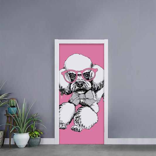 Poodle With Glasses Print Door Sticker