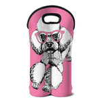 Poodle With Glasses Print Double Neoprene Wine Tote