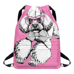 Poodle With Glasses Print Drawstring Backpack