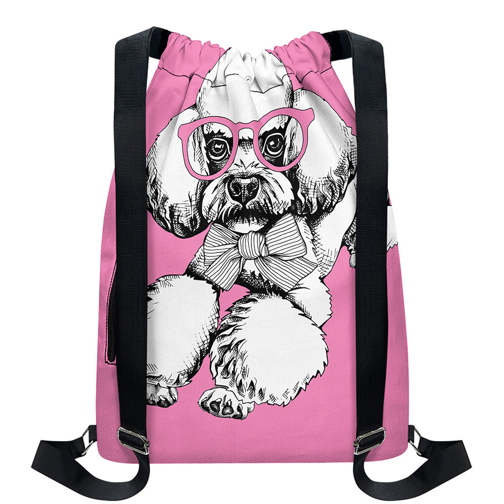 Poodle With Glasses Print Drawstring Backpack