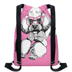 Poodle With Glasses Print Drawstring Backpack
