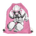 Poodle With Glasses Print Drawstring Bag