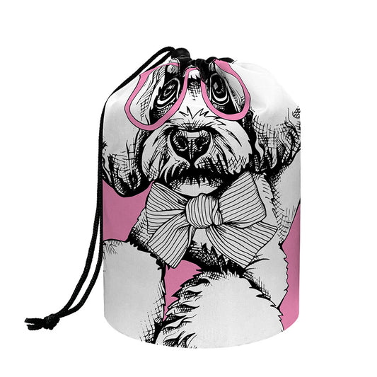 Poodle With Glasses Print Drawstring Makeup Bag