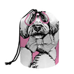 Poodle With Glasses Print Drawstring Makeup Bag