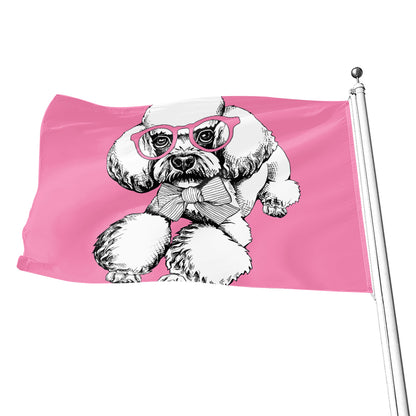 Poodle With Glasses Print Flag