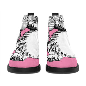 Poodle With Glasses Print Flat Ankle Boots