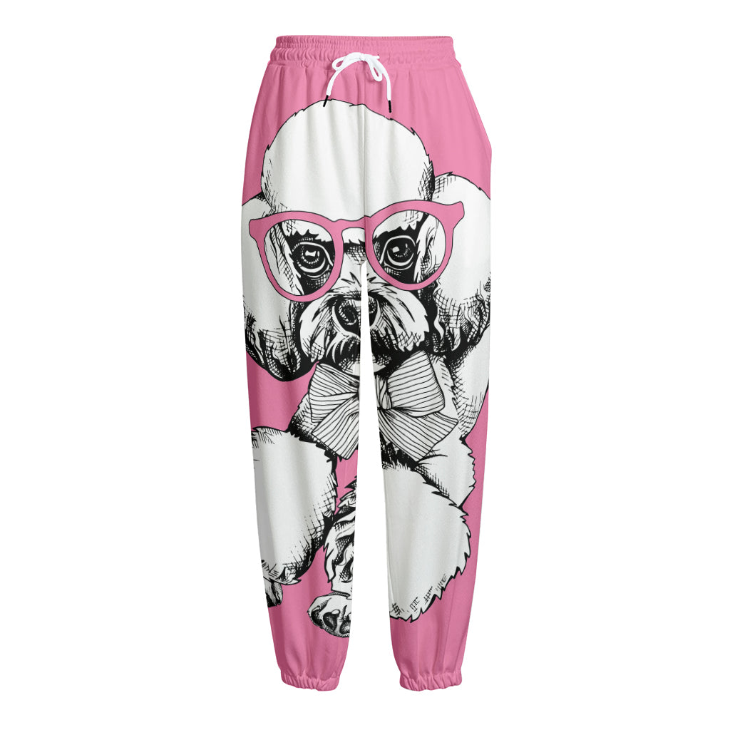 Poodle With Glasses Print Fleece Lined Knit Pants
