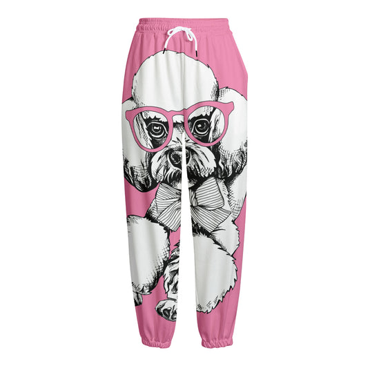 Poodle With Glasses Print Fleece Lined Knit Pants