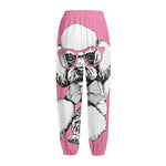 Poodle With Glasses Print Fleece Lined Knit Pants