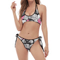 Poodle With Glasses Print Halter Scoop Tie Side Bikini