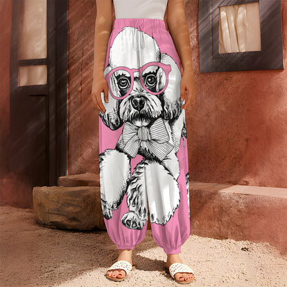Poodle With Glasses Print Harem Pants
