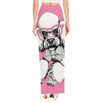 Poodle With Glasses Print High Slit Maxi Skirt