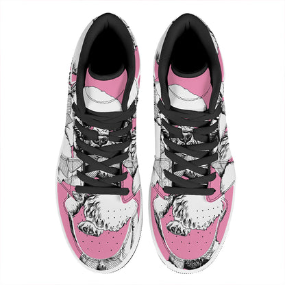 Poodle With Glasses Print High Top Leather Sneakers